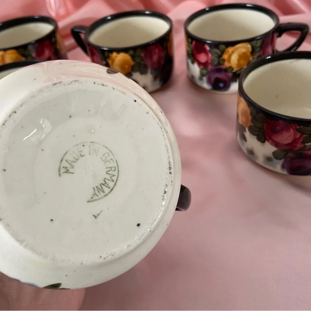 Antique hand painted ceramic mug set made in Germany set of 6 home decor cup